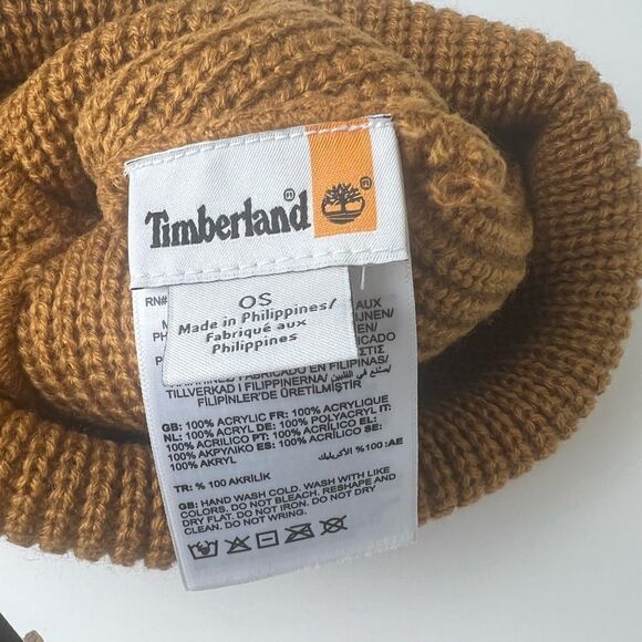 TIMBERLAND Est. 1973 KNIT BEANIE WINTER HAT Wheat Brown with Leather Patch NWT! - Picture 3 of 3